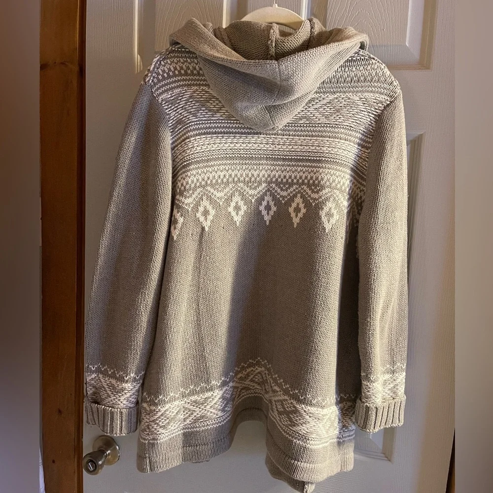 NYDJ cozy open cardigan with hood, grey & white Nordic print - Picture 7 of 8